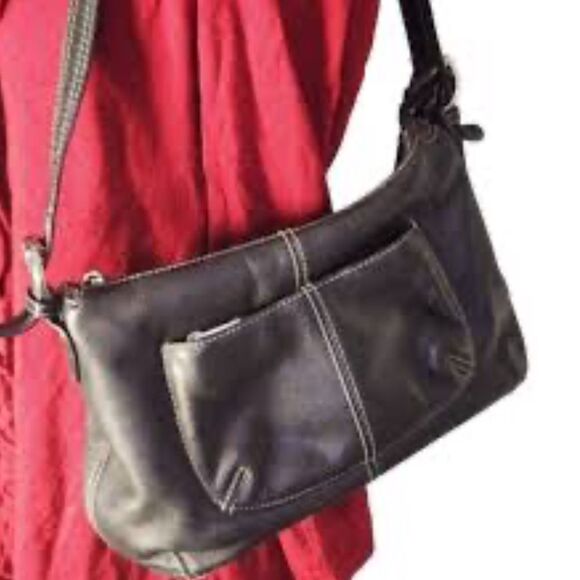 Tignanello Soft Black Leather Women's Hobo Shoulder Bag with SilverTone Hardware - Picture 8 of 8